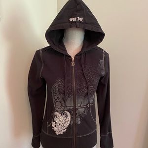 BCBG Paisley embellished full zip black hoodie